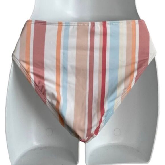 Xhilaration Multi Striped Hipster Bikini Bottom Junior Medium White Beige Clay - Picture 3 of 12